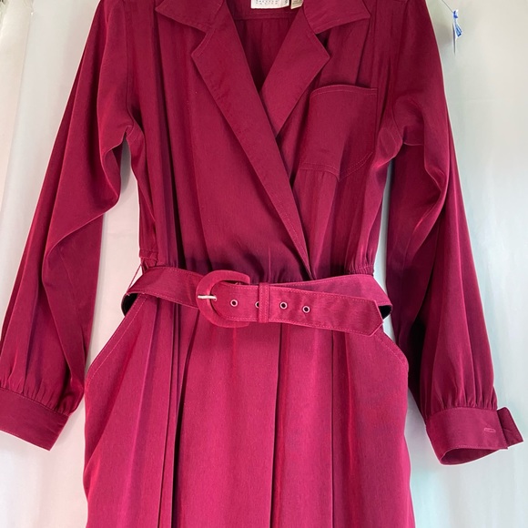 Leslie Faye vintaged cranberry red belted midi dress SZ 10 - Picture 1 of 10